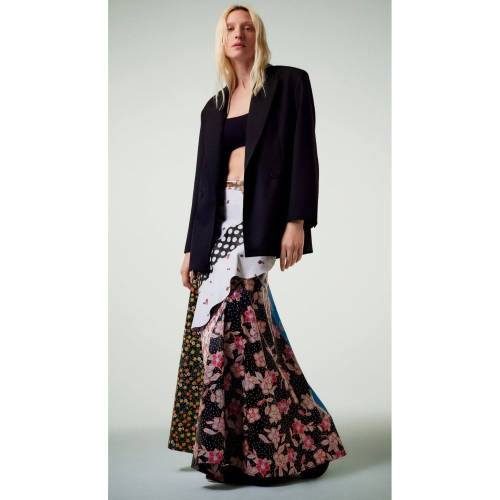 ZARA:s Unique Patchwork Maxi Skirt Boho Festival Floral Polka Dot‎ Print Flowy